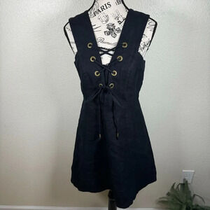 J. Crew Collection Black Structured Tie Bodice Linen Sleeveless Mini Dress Sz 4